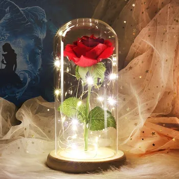 2019 KARŠTO Grožio Ir Žvėrys Auksu Raudona Rožė Su LED Šviesos Stiklo Kupolas, Skirtas Motinos Dienai, Dovana Valentino Dienos Dovanų