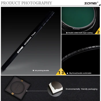 ZOMEI Optinio Stiklo 10-STOP 52/58/67/72/77/82MM Ultra Plonas HD Multi-coated Neutralaus Tankio ND1000 filtras Canon Nikon fotoaparatas