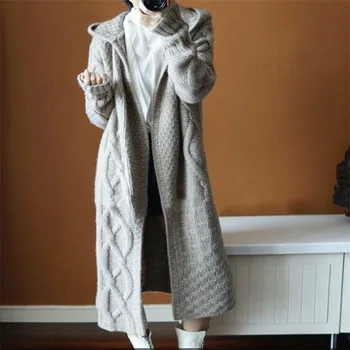 2020 Moterų Švarkas Ilgas Megztinis Prarasti Atsitiktinis Megztinis linų spalvos Kailis Didelio Dydžio Streetwear Šiltas Karšto Pardavimo Gryna Spalva