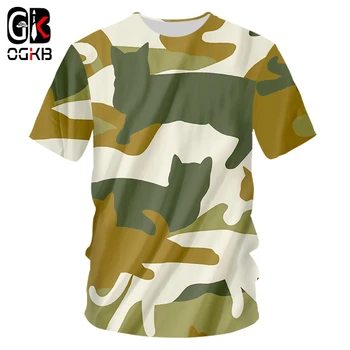 OGKB T-shirt Hombre Mados, O kaklo 3D T-shirt Išspausdintas Kamufliažas katė Hip-Hop 6XL Drabužius Unisex Vasaros T Shirts