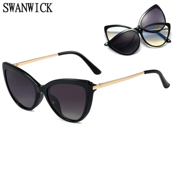 Swanwick stabdžių mėlyna šviesa akinius magnetinio įrašo apie poliarizuoti akiniai nuo saulės moterims TR90 kačių akių optinių akinių rėmeliai juoda raudona