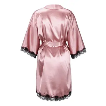 Satino Trumpas Kimono Pamergės Moteriškas Apatinis Trikotažas, Chalatai Prabanga Moterų Maudymosi Chalatai Ponios Sleepwear Padažu Suknelė