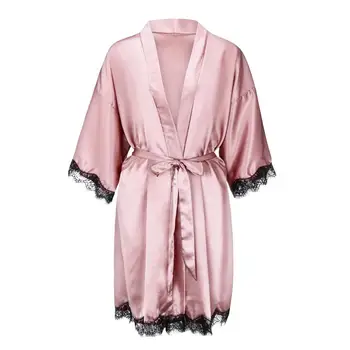 Satino Trumpas Kimono Pamergės Moteriškas Apatinis Trikotažas, Chalatai Prabanga Moterų Maudymosi Chalatai Ponios Sleepwear Padažu Suknelė