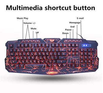 ZUOYA Žaidimų Klaviatūra rusų/anglų LED 3-Color M200 Kvėpavimo Apšvietimu USB Laidinio Spalvinga Vandeniui Žaidimas Klaviatūra