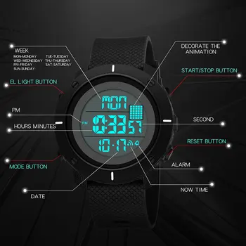 PANARS Žiūrėti Vyrų Skaitmeniniai Laikrodžiai Vandeniui Lauko Kariuomenės Sporto LED Šviesos Šviesos Multi-funkcija Taktinis Žiūrėti