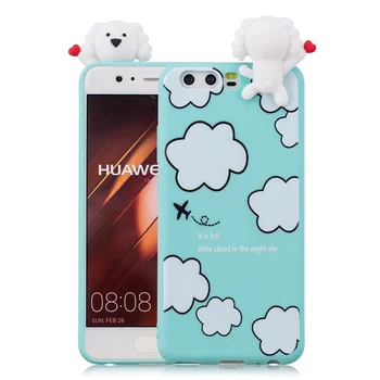 Top aplinkos apsaugos mobilųjį telefoną atveju Huawei p10 patvarus molio soft shell Gražių Animacinių filmų Baltas Plonas dangtelis