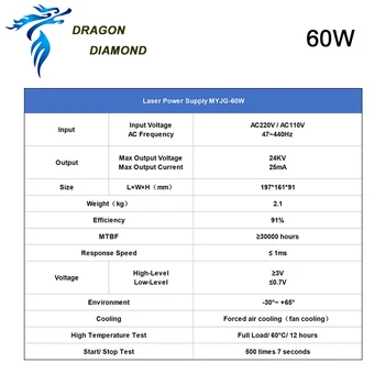 Dragon Diamond 60W Co2 Lazerio Maitinimo Co2 Lazerinis Graviravimas ir Pjovimo Staklės MYJG Serija