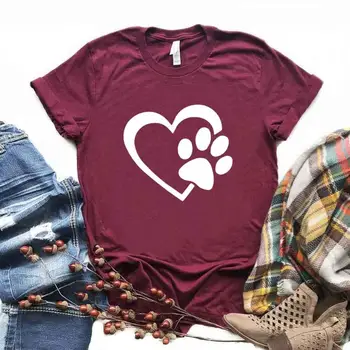 Šuo paw širdį Spausdinti Moterų Tshirts Medvilnės Atsitiktinis Juokingi Marškinėliai Lady Yong Mergina Viršuje Tee Hipster 6 Spalvos NA-854