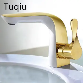 Aukštos kokybės Baseino žalvario maišytuvas unikalaus dizaino vonios maišytuvas prabanga vieno peties aukso ir baltos spalvos kriauklė, maišytuvas, baseino maišytuvas