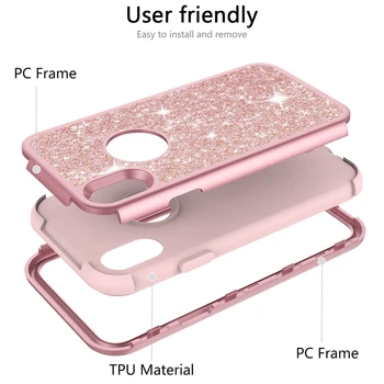 Grandever Atveju iPhone 7 8 Plius 6 6s X Case Silikoninis PC Bamperis Rose Gold Bling Prabangūs Blizgučiai Telefono dėklas Merginos Moterys