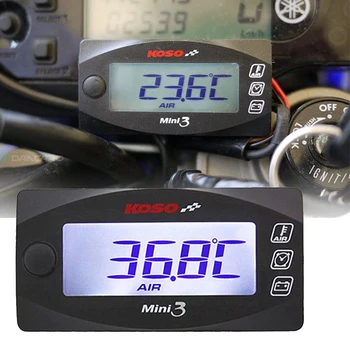 Motociklo KOSO LED Ekranas, MINI 3 1 Metro (Vandens Temp+Laikas+Volt) Motociklą Voltmeter už Motorolerių Nuoma Priedai Lašas
