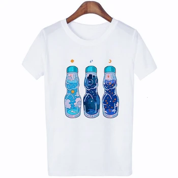 2019 Moterų vasaros mados Moterų originalus hostel Moterų gerti atspausdintas T-shirt Pieno arbata Kawaii estetinės harajuku marškinėlius