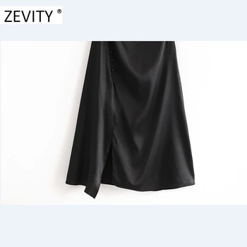 Zevity NAUJAS moterų elegantiškas vientisos spalvos mygtuką, apdailos padalinta diržas moteriška suknelė vidinės stiliaus vestido prašmatnus backless suknelės DS4350