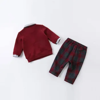 DB14472 dave bella rudenį kūdikių berniukų mados nuimamas lankas pledas drabužių rinkiniai vaikams laisvalaikio rinkiniai vaikams 2vnt kostiumas