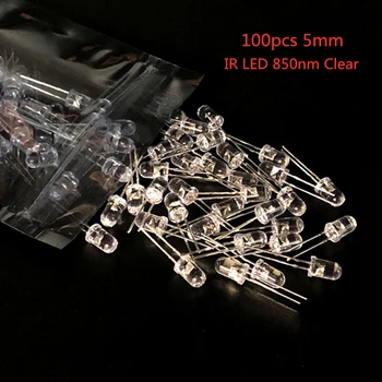 100vnt 5 mm IR LED 850nm skaidraus Lęšio Infraraudonųjų spindulių Diodas 20mA Skaidrus 5 mm 850 nm, LED Lempos Per Skylę Šviesos Diodų