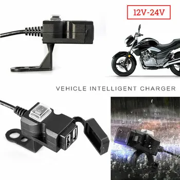 2020 Naujų Vandeniui Dual USB 12V Motociklo Rankenos Įkroviklio Lizdas w/ Switch & Stovai Moto Įkroviklis