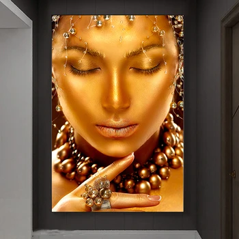 Aukso Moteris Su Aukso Juvelyriniai Dirbiniai Drobės, Paveikslai Ant Sienų, Menas, Plakatų Ir Grafikos Afrikos Makiažas Meno Nuotraukas Sienų Dekoras Cuadro