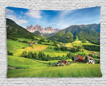 Gamtos Kraštovaizdžio Dekoro Gobelenas Alpės Pavasarį su Šviežios Žolės Dangaus ir Didinga Kalnai mage Meno Dekoro Sienos Kabo