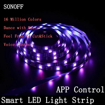 SONOFF L1 Smart Wifi LED Šviesos Juostelės 5M Pritemdomi ES/ JAV WiFi Lanksti RGB Juostelė Šviesos APP Nuotolinio Valdymo Dirbti su Alexa, Google
