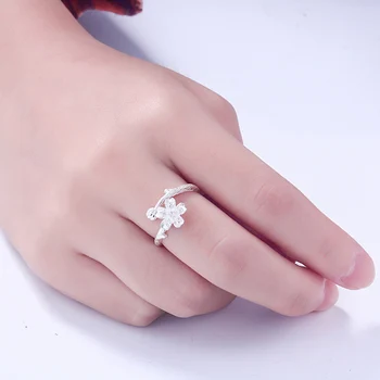Kūrybos persikų žiedų šaka piršto žiedą, moterims Aukščiausios kokybės S925 Sidabro gėlių žiedai 925 sterlingas sidabro Merginos, šaliai, papuošalai