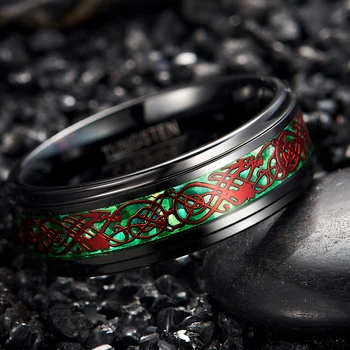 AAA 8MM juodas poliruotas žingsnis paviršiaus su žalia apačioje raudonas drakonas volframo Karbido žiedas Vestuvių Juostas Klasikinis Draugu Dovana