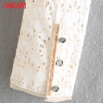 Tangada Moterų Smėlio spalvos Siuvinėjimo Striukė Derliaus ilgomis rankovėmis kišenėje 2020 Ponios Elegantiškas Rudenį kailis CE694