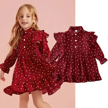 2020 Sundress Kūdikių Bamblys Baby Girl Princesė Krikštynų Suknelė Gimtadienio ilgomis rankovėmis saldus raudonas širdies Pynimas suknelė