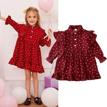 2020 Sundress Kūdikių Bamblys Baby Girl Princesė Krikštynų Suknelė Gimtadienio ilgomis rankovėmis saldus raudonas širdies Pynimas suknelė