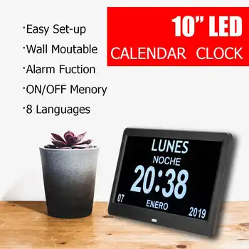 LED10 colių ekranas stalinis laikrodis Skaitmeninis Kalendorių, Žadintuvą, multi-funkcija, Skaitmeninis Laikrodis Sieninis Stovas-įkroviklis, skirtas 