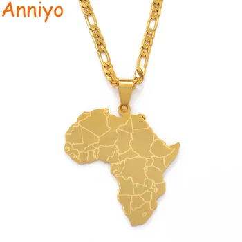 Anniyo Afrikos Žemėlapis Pakabukas Karoliai Moterų, Vyrų, Aukso Spalvos Afrikos Papuošalai #077621B