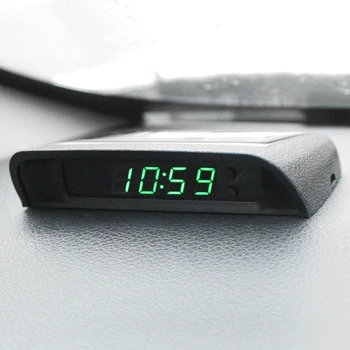Automobilių Laikrodžiai su Nakties Ekrano Termometras Auto Vidaus Klijuoti ant Skaitmeninio Žiūrėti Saulės energija Varomas 24 Valandų Automobilių Laikrodis