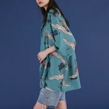 2020 metų Vasaros, Pavasario Moterims Palaidinės stilius negabaritinių marškinėliai Harajuku Viršūnes Krano Spausdinti Trumpas Rankovės Marškinėliai Moteriška Streetwear