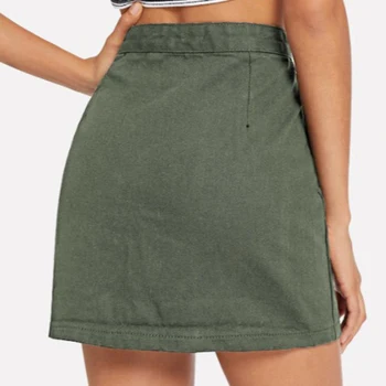 Armijos Žalioji Aukšto Liemens Sijonai Womens-Line Mygtukai Džinsinio Mini Sijonas Mergaitėms Mados Jean Sijonai Streetwear 2020 Naujas jupe femme Q30