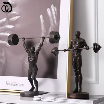 WU CHEN ILGAI Modeliavimas Retro Atletikos Pav Meno Skulptūra Gewichtheben Statulėlės Kūrybos Dervos Amatų sporto Salė Apdailos R6024