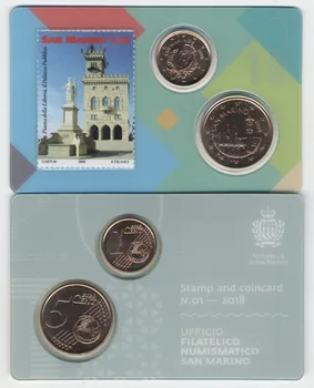 San Marino 2018 1 Euro Centų ir 5 Euro Centų su Antspaudai, visiškai Nauja, Autentiškas, Originalus, Monetų Kolekcionieriams UNC