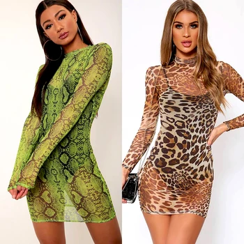Seksualus, Moterų Atsitiktinis Gyvatė, Leopardas spausdinimui Bodycon Skaidrus Vien Akies Suknelė Šalies Klubas Ponios Matyti Per Mini Suknelės Sundress