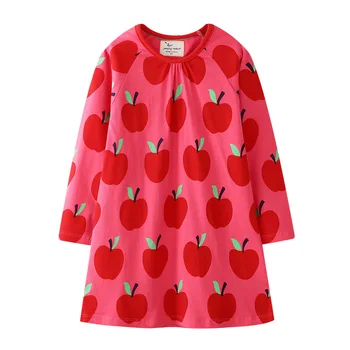 2020 INS Mielas Raudonas Obuolys Spausdinti Mergaičių Suknelės Pavasarį, Rudenį Baby Vaikų Sielovados Stiliaus Drabužius ilgomis Rankovėmis Anglija Aprangos Komplektus 2-8