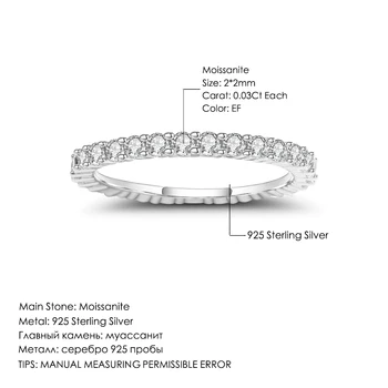 GEM BALETO Moterų Vestuvių Žiedas 925 Sterlingas Sidabro Vestuvių Juostoje Amžinybę 0.87 Ct 2mm EF spalva Moissanite Žiedas Fine Jewelry