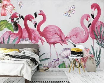 Beibehang Šiaurės asmenybės klasikinis modernus ranka-dažytos stereo sienos popieriaus flamingo fone švieži lapai 3d tapetai behang