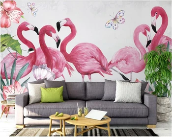 Beibehang Šiaurės asmenybės klasikinis modernus ranka-dažytos stereo sienos popieriaus flamingo fone švieži lapai 3d tapetai behang
