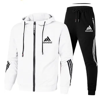 Naują atsitiktinis sportinis kostiumas vyrams kostiumu hoodie ir kelnės dviejų dalių zip-up hoodie sportinis kostiumas m-XXXL vyrų kostiumas