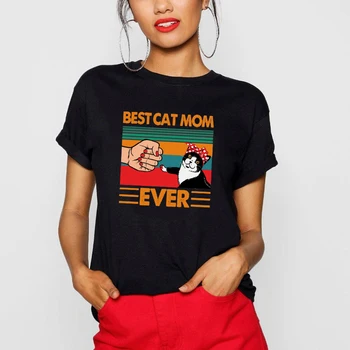 Camisetas Mujer Geriausia Katė Mama Kada Nors Marškinėliai Moterims Vatos Pagaliukai Vintage Marškinėliai, Femme Kawaii Tee Marškinėliai Juodos Spalvos Drabužius Vasarą 2020 M.