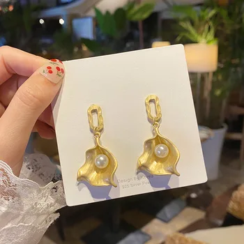 2020 Moterims Gėlių Mados Kūrybos Žiedlapis Pearl Tabaluoti Auskarai Asmeninio Dizaino Aukso Hoopas Earing Prabangūs Papuošalai Helovinas Dovana