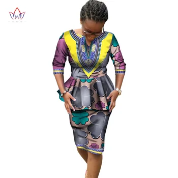 Moteriški Vasaros Suknelės 2016 M. Vasaros 2 dalių Komplektas Suknelė Afrikos Dashiki Moterų Medvilnės Suknelė Bodycon Moterų Plius Dydis Suknelė WY419