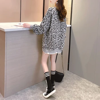 Didelio Dydžio Leopard Puloveriai, Susagstomi Megztiniai Moterų 2020 M. Rudens Mados Populiarus Prarasti Korėjos Harajuku Viršūnės Apvalios Kaklo Streetwear