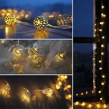 Baterija Maroko Orb Sidabro spalvos Metalo Kamuoliukus String Žibintai LED Globe Šviesos Kalėdų, Vestuvių Girliandą Namų Šaliai Dekoro