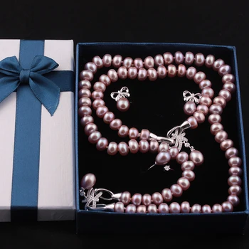 4 Elementus, gamtos kultūringas gėlavandenių perlų papuošalų rinkiniai s925 sidabro pakabukas karoliai, auskarai bauda vestuvių papuošalai
