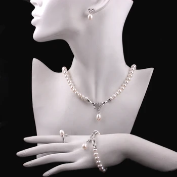 4 Elementus, gamtos kultūringas gėlavandenių perlų papuošalų rinkiniai s925 sidabro pakabukas karoliai, auskarai bauda vestuvių papuošalai