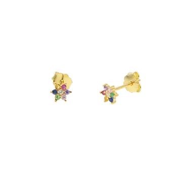 Vaivorykštė spalvinga gėlių stud auskarai moterims mergina minimalus 5mm multi auskarų earbone stud aukso spalvos puikus auskarai papuošalai