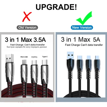 5A Greito Įkrovimo 3 in 1 USB Kabelis Multi Greitai Įkrauti 